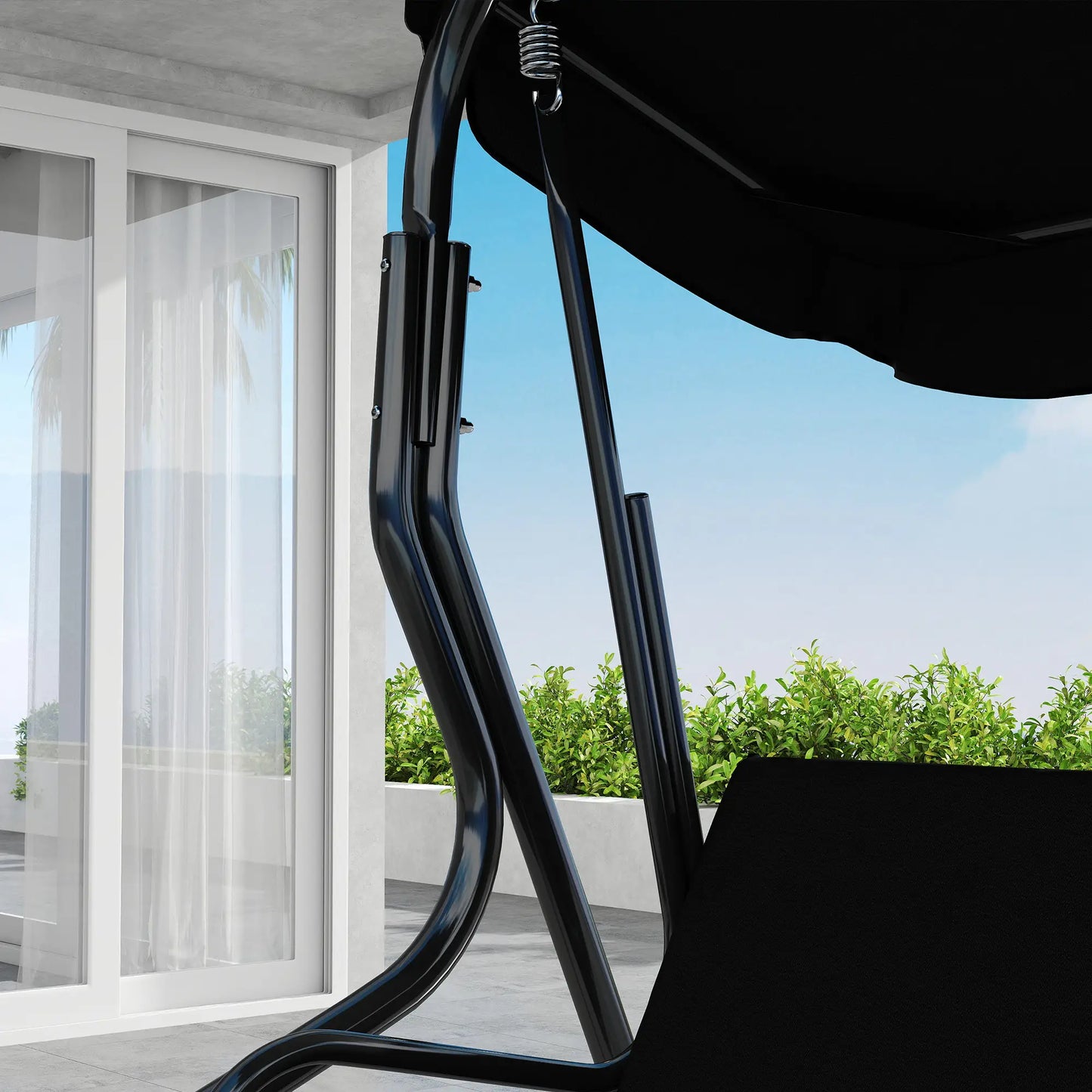 Outdoor Porch Swing, Adjustable Canopy, 3-Seater Patio Chair With Cushion, Black Porch Swings with Canopy at Gallery Canada