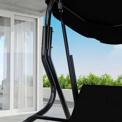 Outdoor Porch Swing, Adjustable Canopy, 3-Seater Patio Chair With Cushion, Black Porch Swings with Canopy at Gallery Canada