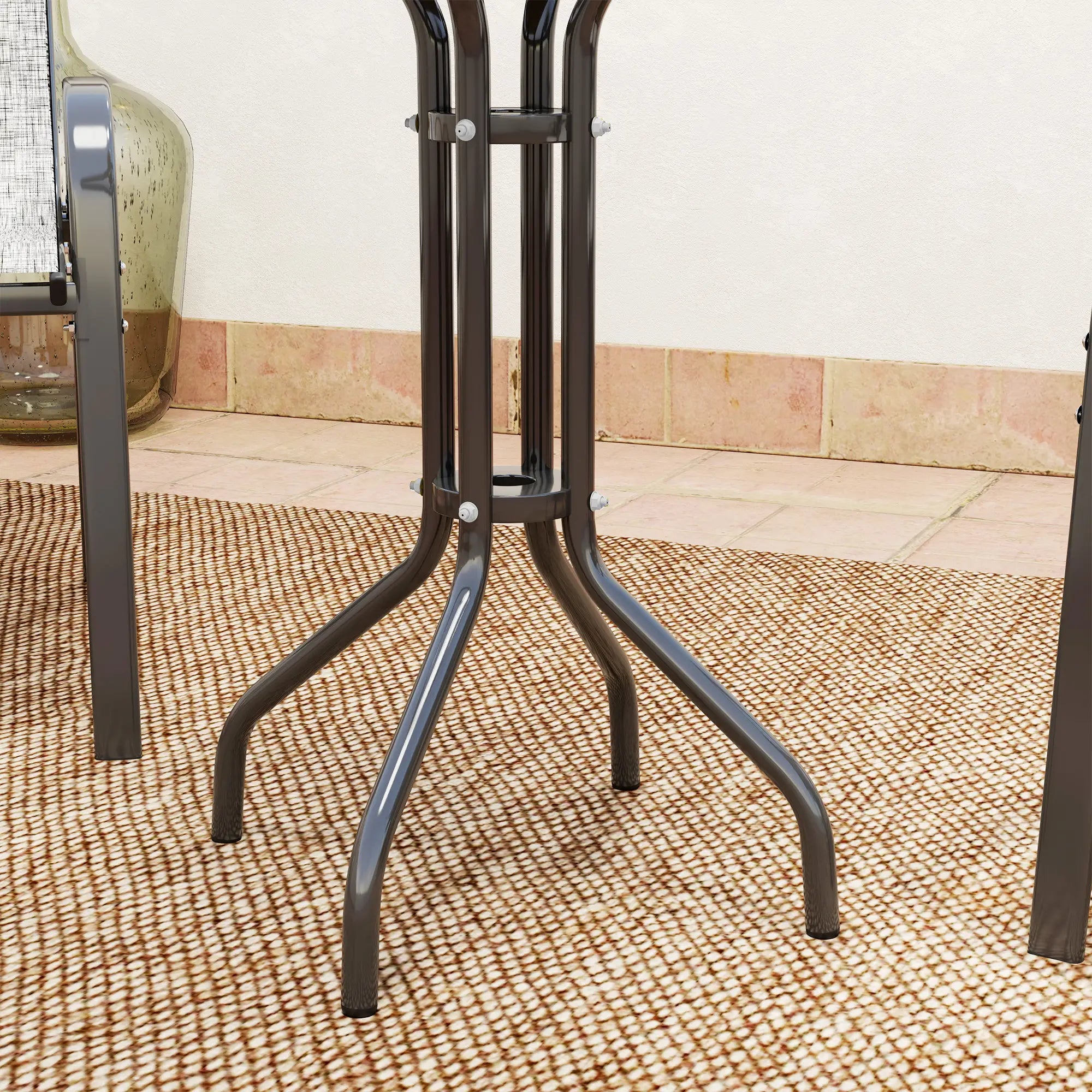 3 Piece Bistro Set, Stackable Mesh Chairs, Glass Table, Dark Grey Bistro Sets at Gallery Canada