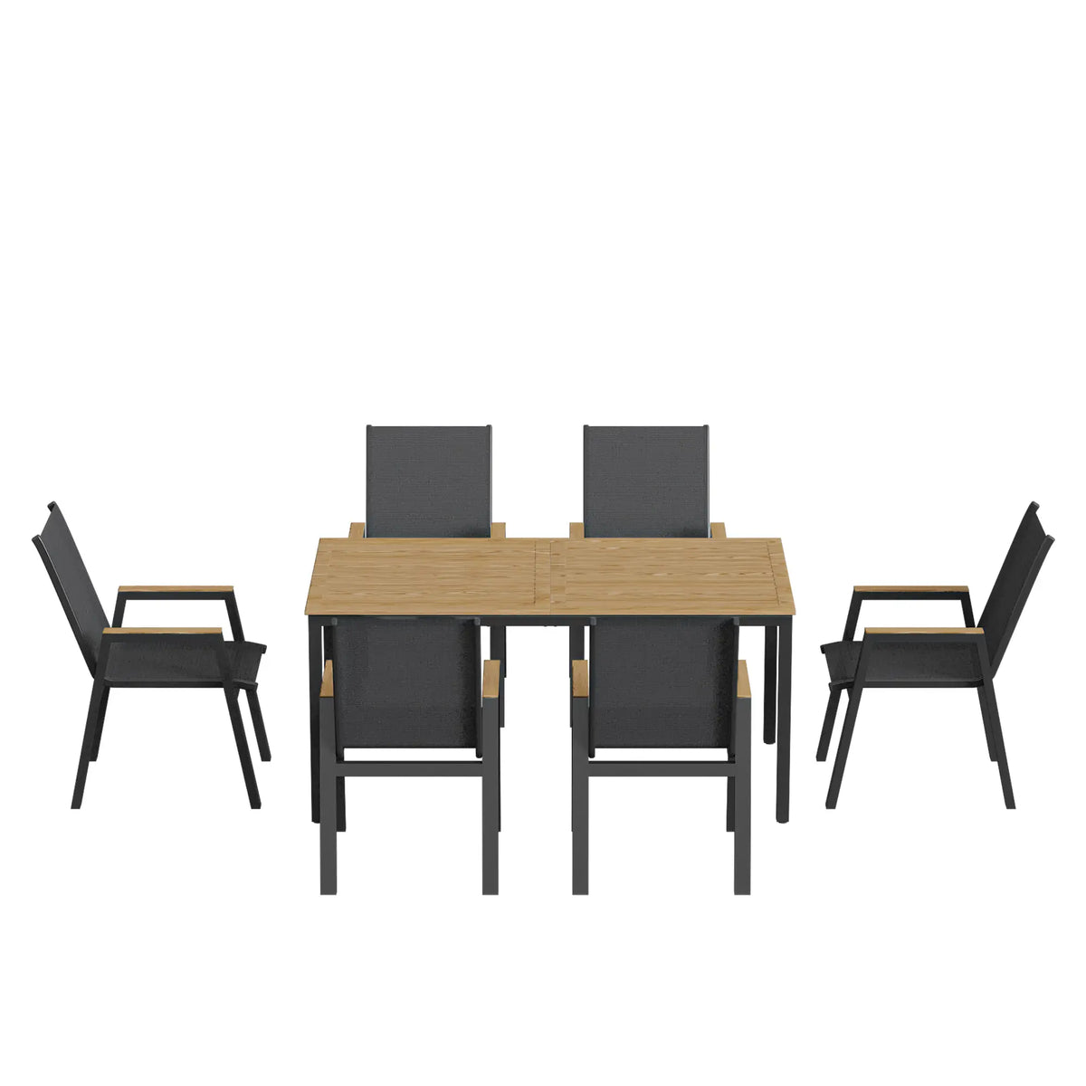 7 Piece Outdoor Dining Set, Rectangle Patio Table, 6 Mesh Chairs