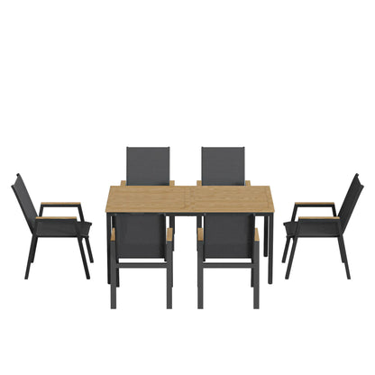 7 Piece Outdoor Dining Set, Rectangle Patio Table, 6 Mesh Chairs