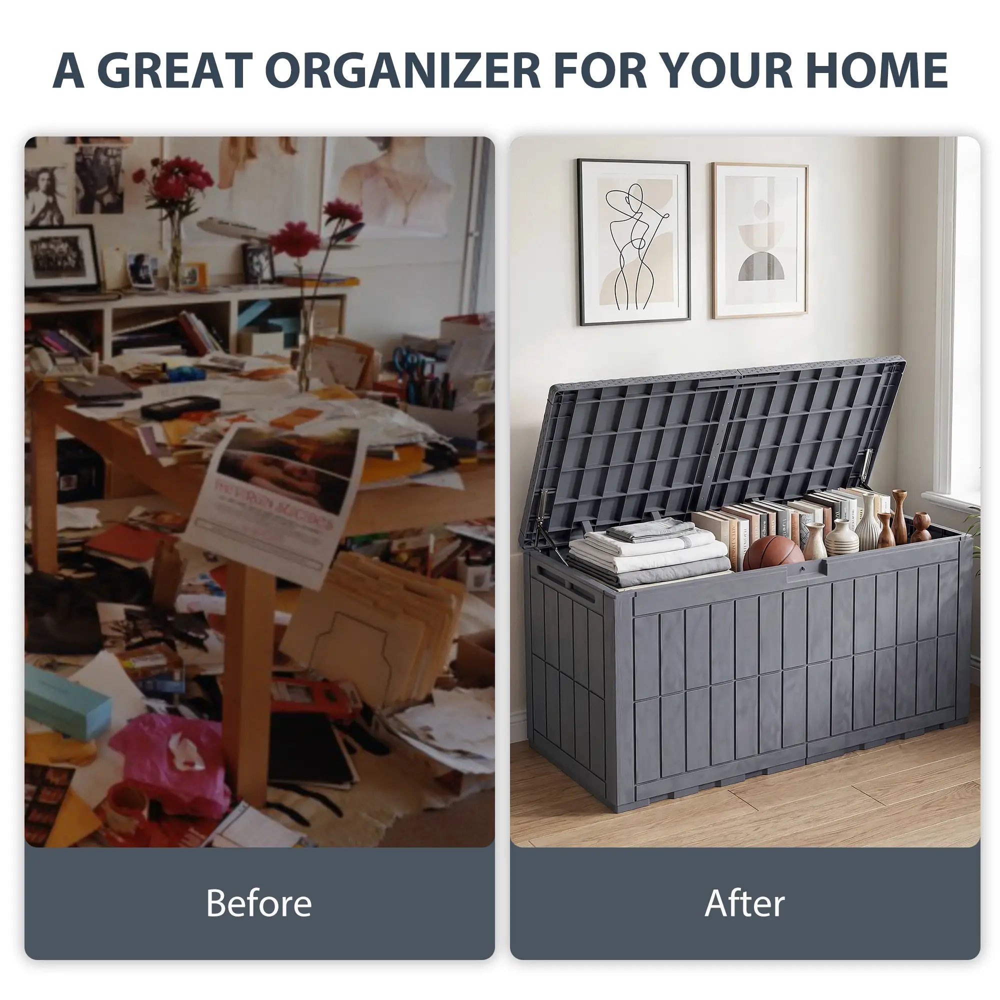 100 Gallon Resin Deck Box, Waterproof Lockable Outdoor Storage Patio Storage Boxes at Gallery Canada