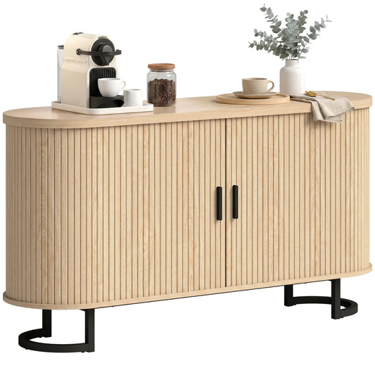 Fluted Sideboard Buffet Cabinet, 55", Natural Bar Cabinets Natural Wood, Black at Gallery Canada