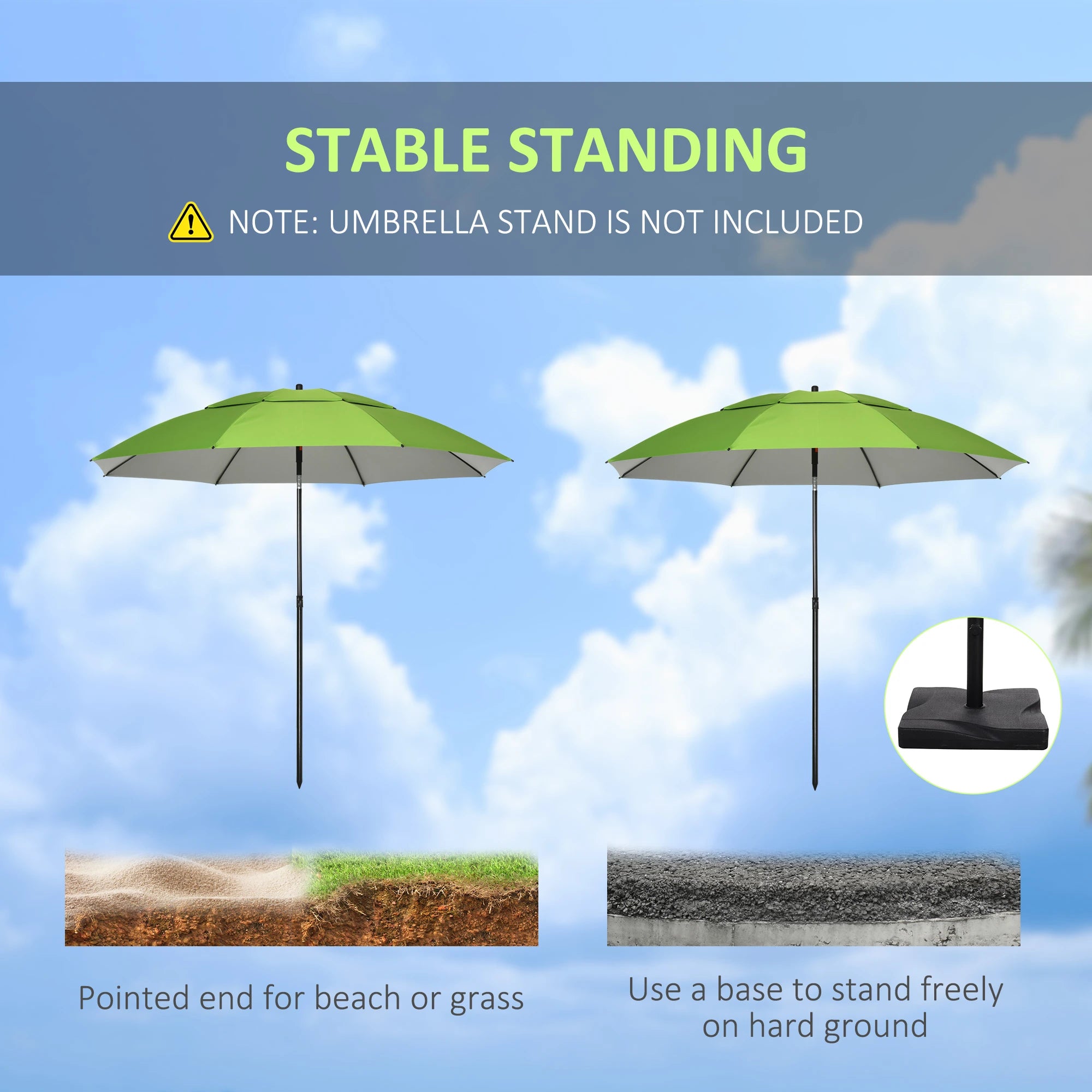 6.6ft Arched Beach Umbrella, Adjustable, Steel Frame, UV30+, Green Beach Umbrellas at Gallery Canada