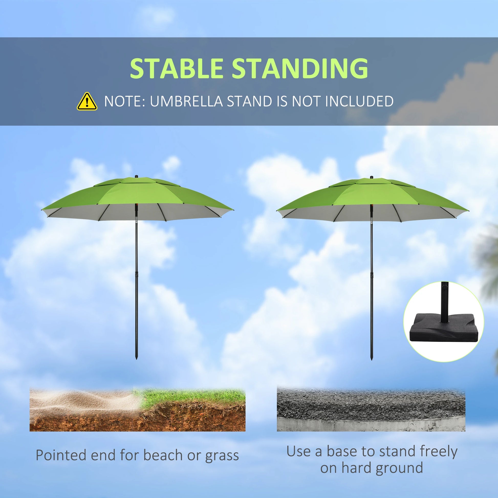 6.6ft Arched Beach Umbrella, Adjustable, Steel Frame, UV30+, Green Beach Umbrellas at Gallery Canada