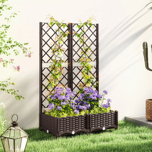 Raised Garden Bed With Trellis, Plastic, 32" x 16" x 48" Raised Garden Beds Brown at Gallery Canada
