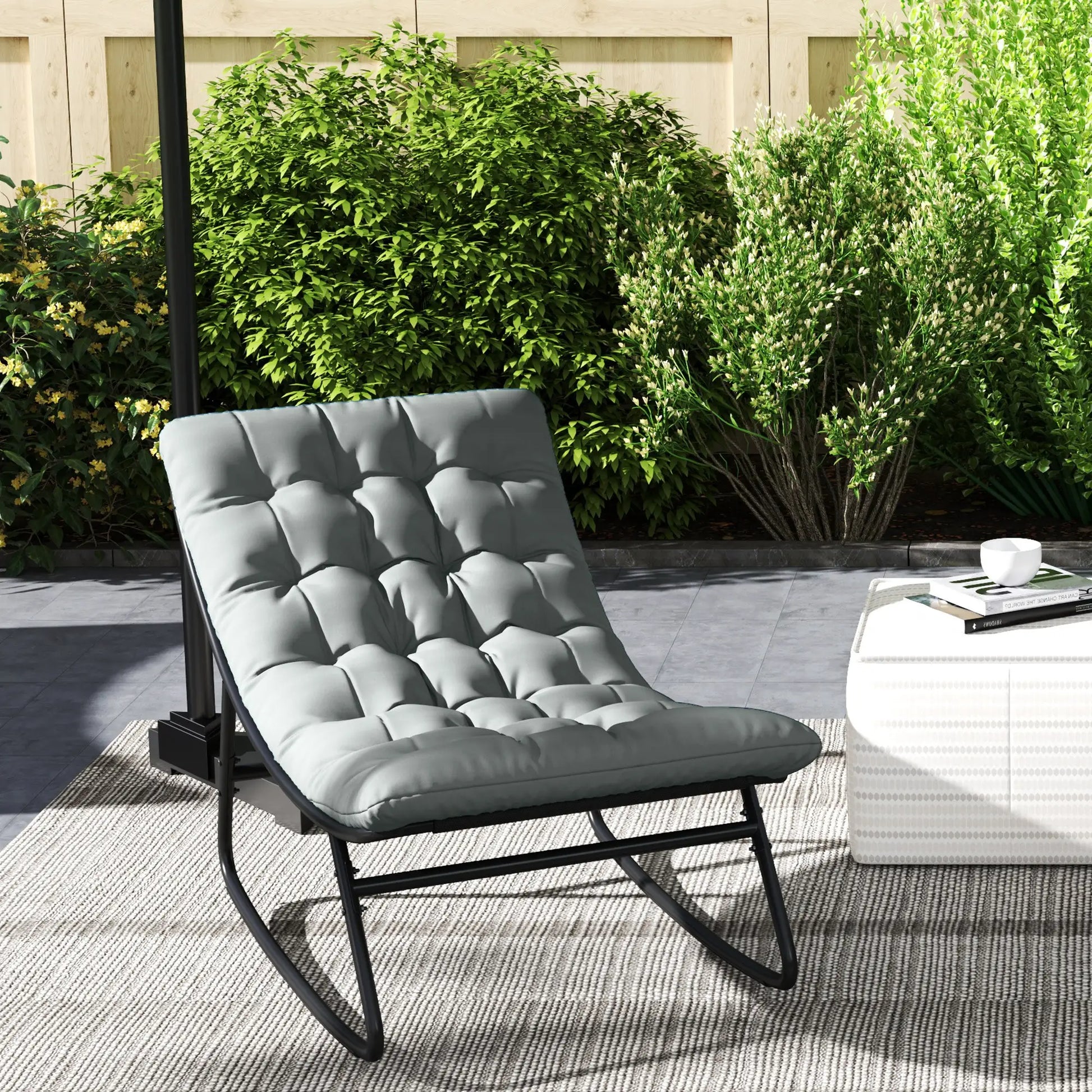 Outdoor Rocking Chair with Cushion, Steel Frame, Grey Outdoor Rocking Chairs at Gallery Canada