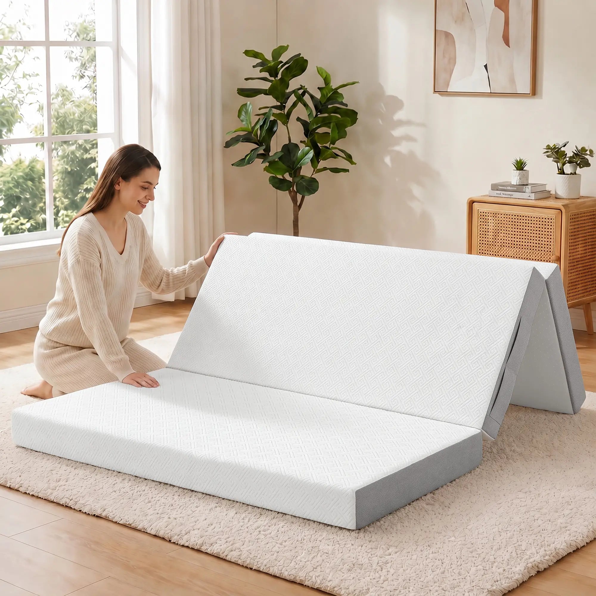 Foldable Queen Mattress, 6 Inch Tri Fold Memory Foam, Washable Cover Mattresses at Gallery Canada