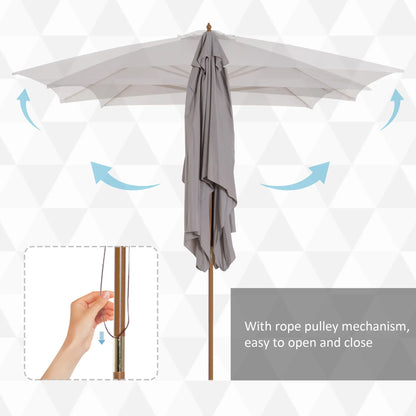 7' x 10' Grey Wooden Patio Umbrella, Rectangle Garden Parasol with Bamboo Ribs, Grey Sun Umbrellas at Gallery Canada