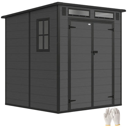 Abri de rangement extérieur 6' x 6', abri de jardin en plastique, gris foncé, gris foncé