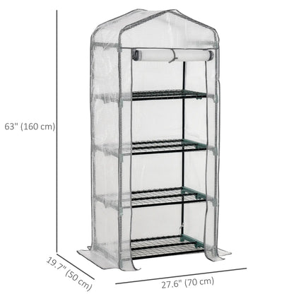 Portable Greenhouse With 4 Tier Shelves, Steel Frame, PE Cover, 28" x 20" x 63", White