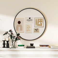 30" Round Mirror, Metal Frame, Bathroom Vanity Mirror, Black Wall Mirrors Black at Gallery Canada