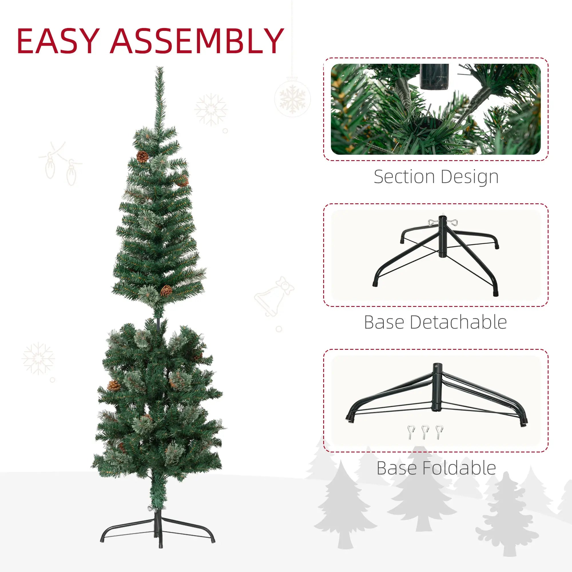 5ft Pencil Christmas Tree, Artificial with Pine Needles, Realistic Branches, Pine Cones, Green Pencil Christmas Trees at Gallery Canada