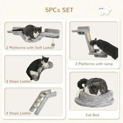 5PCs Cat Wall Shelves, Scratching Post, Ladder, Bed, Platform Cat Climbing Wall at Gallery Canada