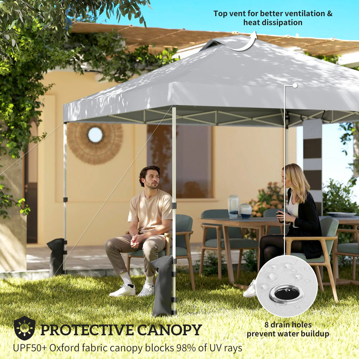 9.6 x 9.6 ft Pop Up Canopy Tent, UPF 50+, Sandbags, Wheeled Bag