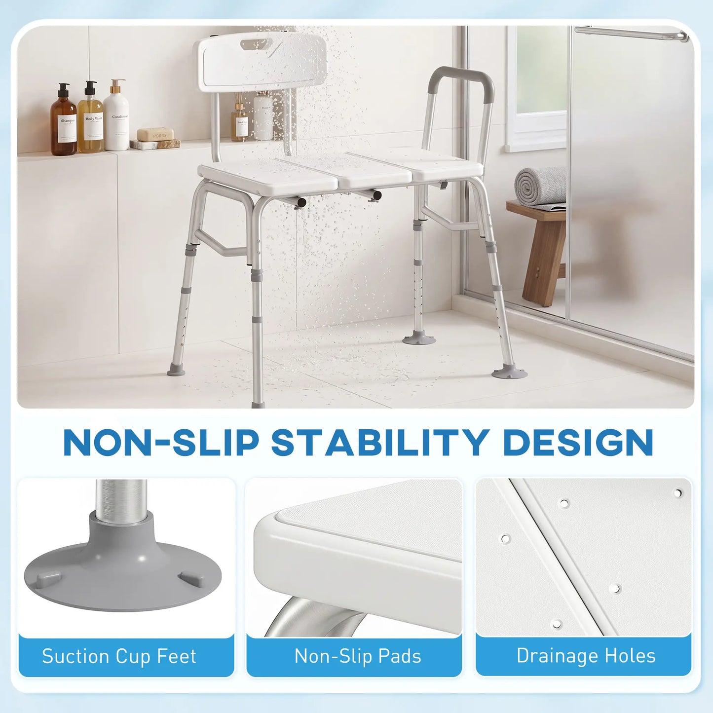 Tub Transfer Bench with Arm, Back, Shower Chair, White Bath Chairs at Gallery Canada