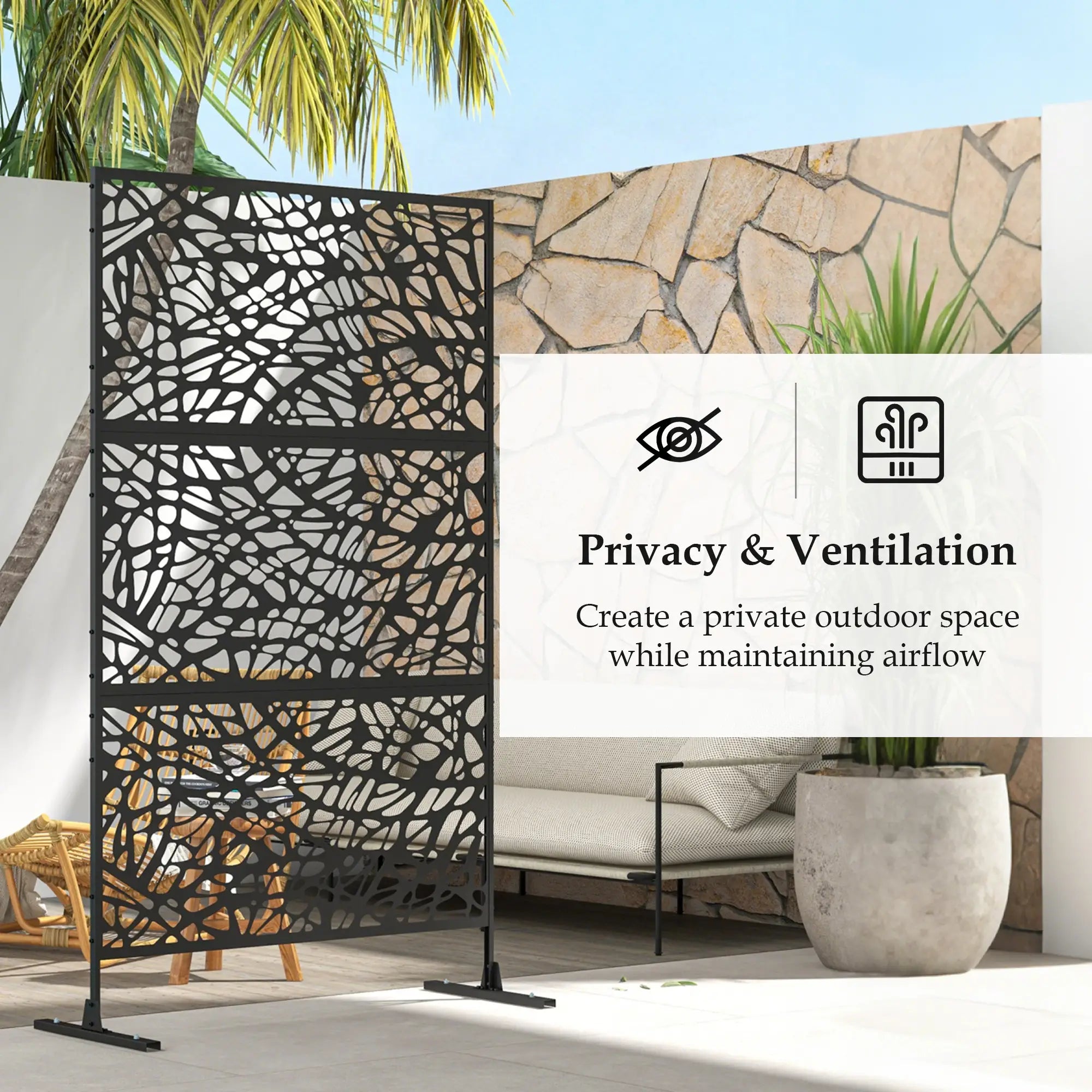 6.5FT Metal Privacy Screen, Twisted Line Style, Black Side Awnings at Gallery Canada