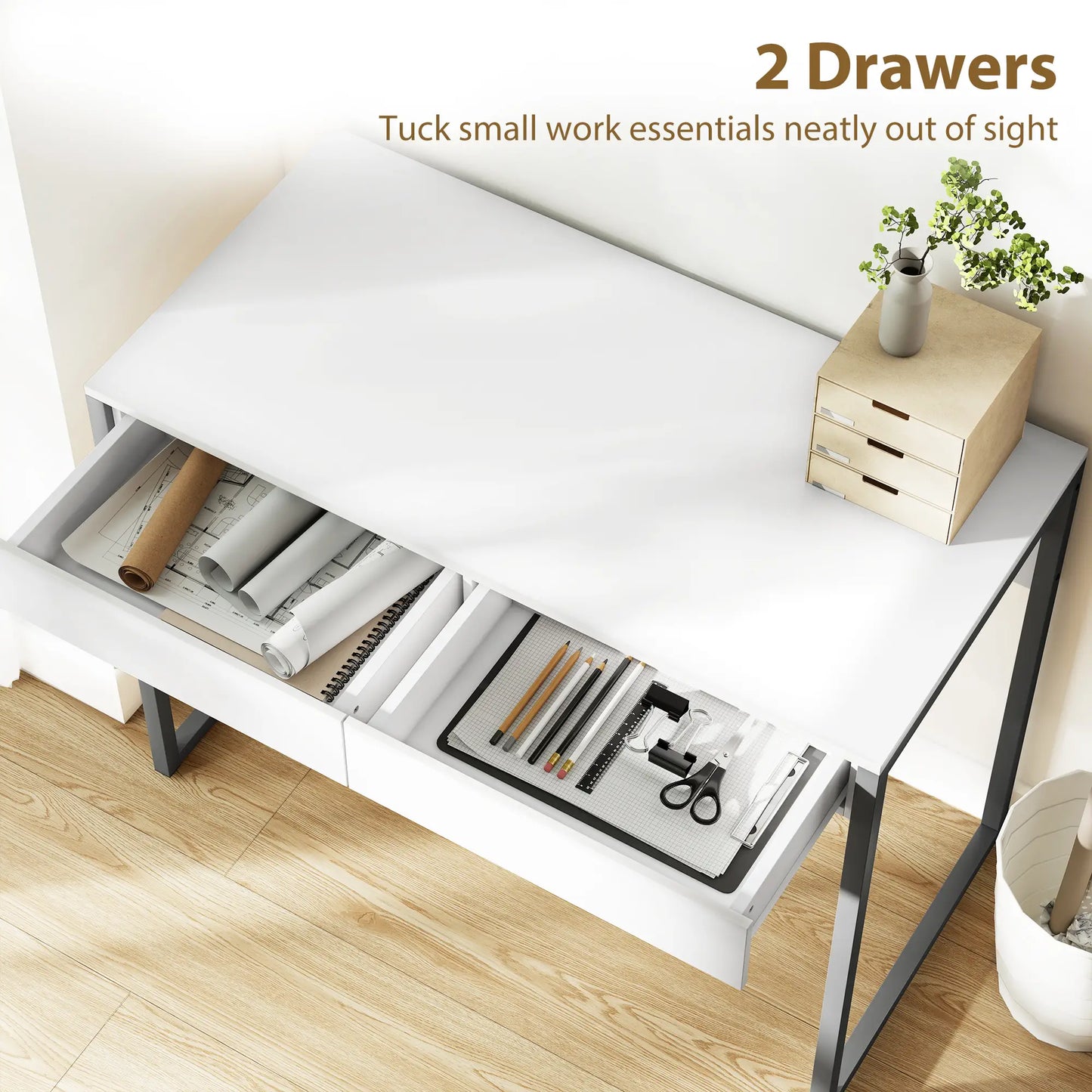 39" x 20" Computer Desk, 2 Drawers, High Gloss, White and Grey Computer Desks at Gallery Canada