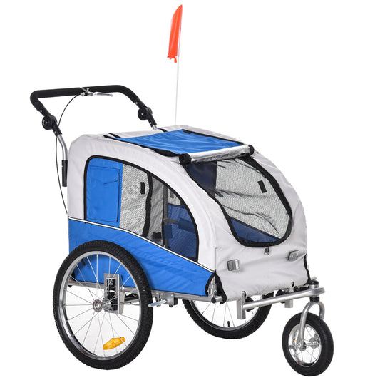 Dog Bike Trailer 2-In-1 Pet Stroller Cart Bicycle Wagon Cargo Carrier Attachment for Travel with Suspension, Hitch, Storage Pockets, Blue - Gallery Canada