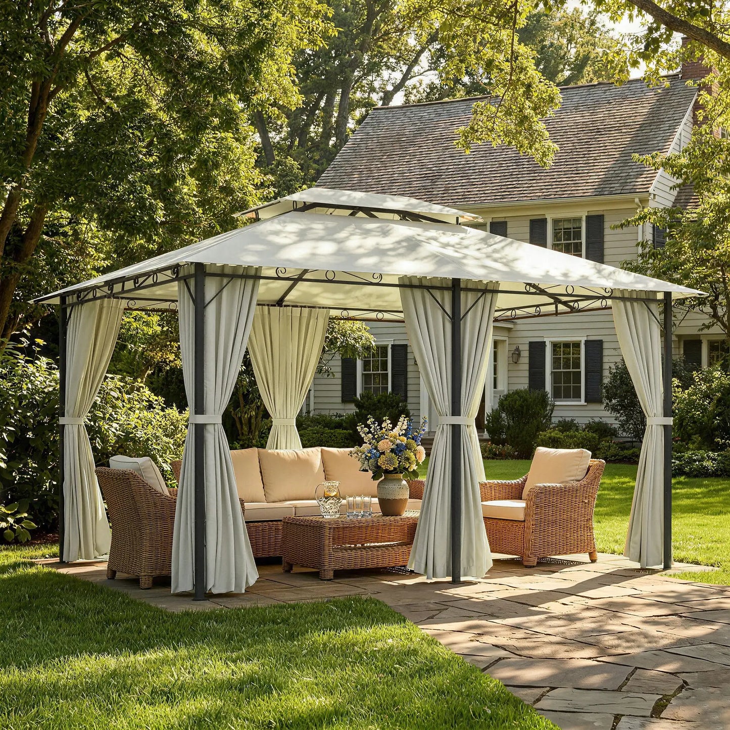 13' X 10' Soft-Top Gazebo With Curtains, Cream White Gazebos at Gallery Canada