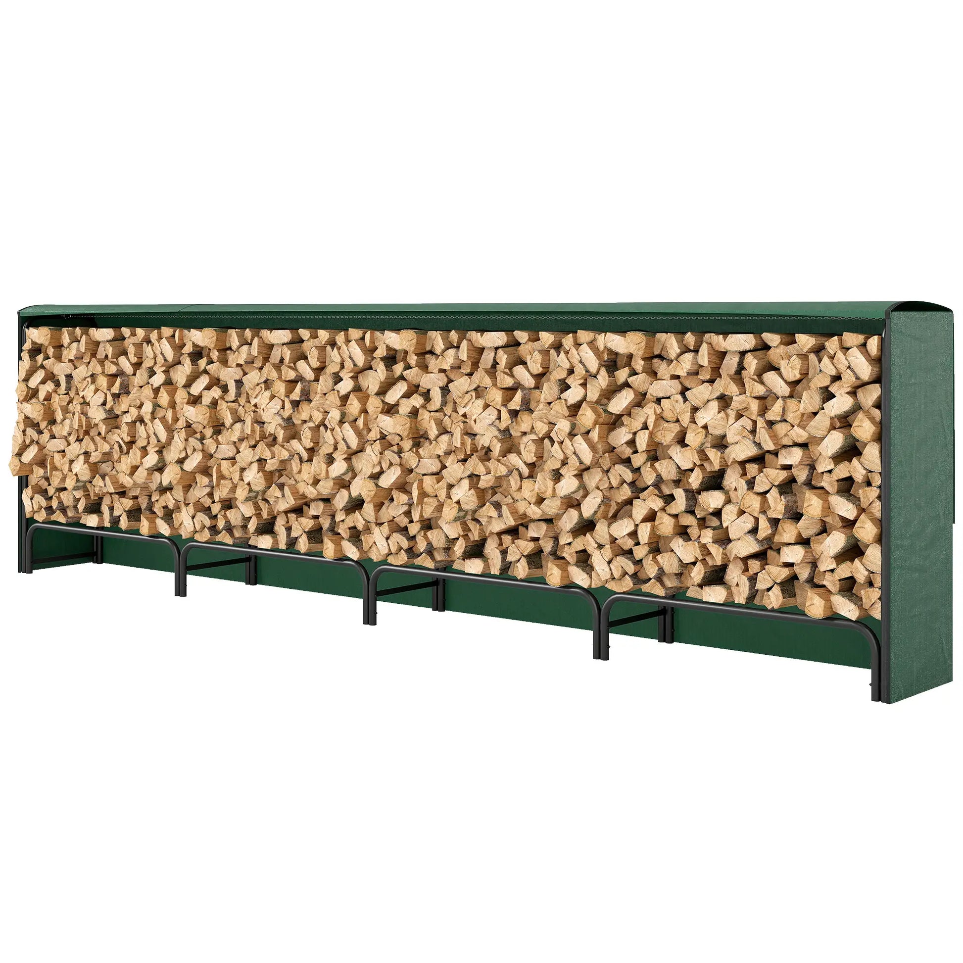 Firewood Rack with Waterproof Cover, 142" x 14" x 39", Dark Green Firewood Racks Dark Green, Black at Gallery Canada