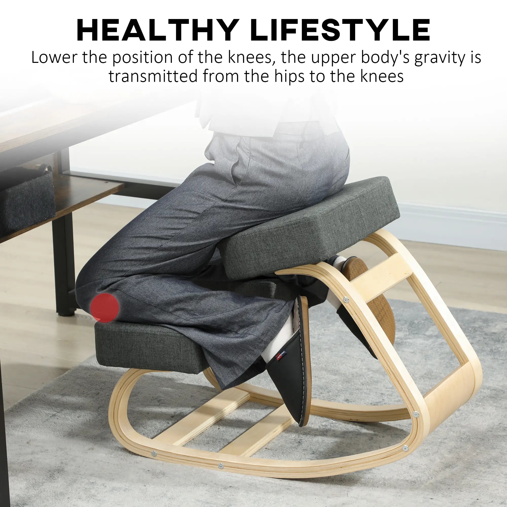 Ergonomic Kneeling Chair, Wood Kneel Stool, Thick Pads, Dark Grey Office Chairs at Gallery Canada