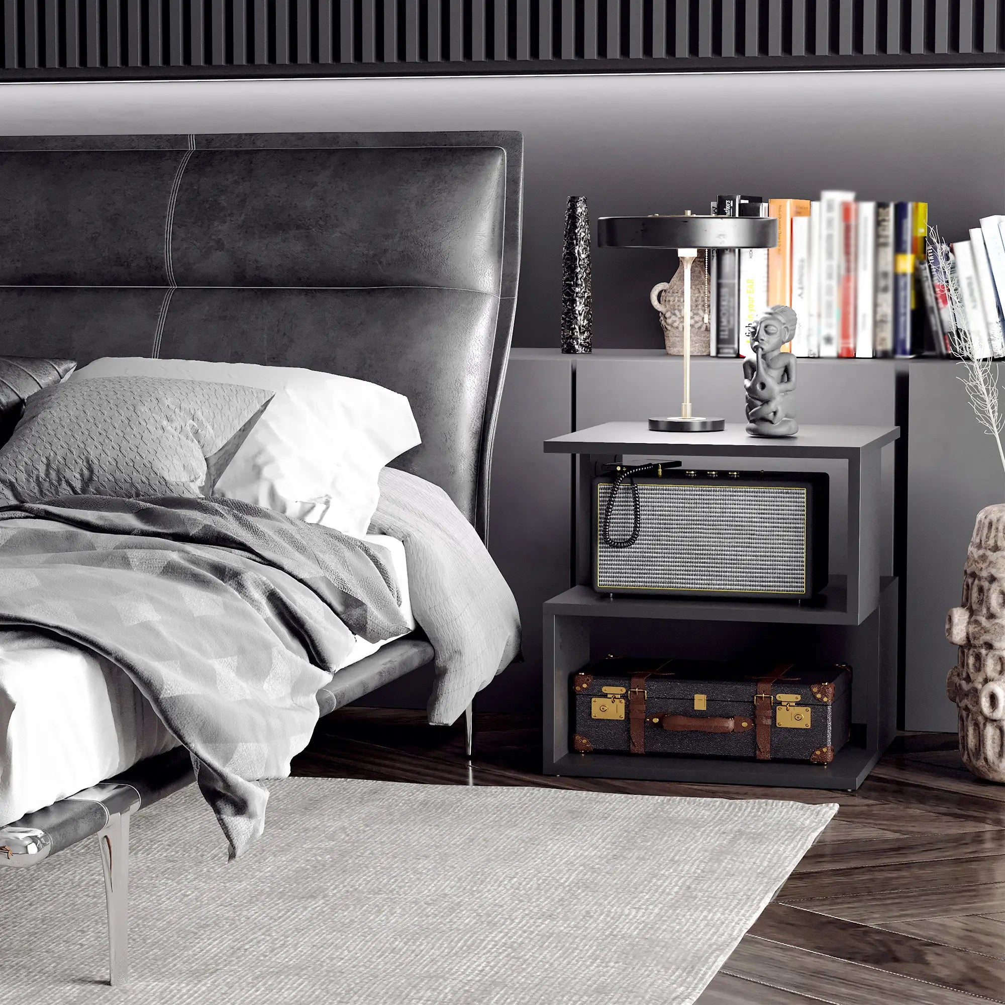 Modern Square 3 Tier Wood Coffee Table, Small Desk, Black Side Tables at Gallery Canada