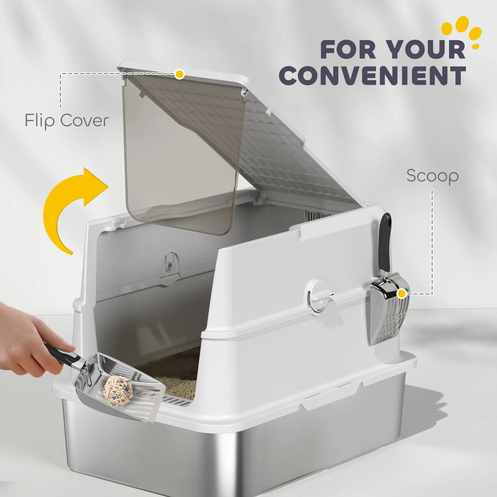 XL Stainless Steel Cat Litter Box, Flip Top, Scoop, Easy Clean Cat Litter Box Enclosures at Gallery Canada