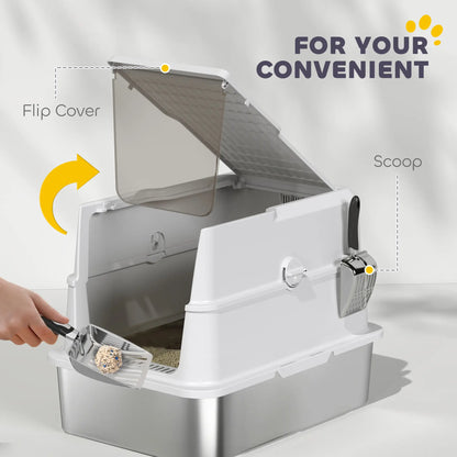 XL Stainless Steel Cat Litter Box, Flip Top, Scoop, Easy Clean Cat Litter Box Enclosures at Gallery Canada