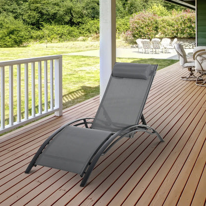 Aluminum Reclining Lounge Chair, 5-Level Adjustable Backrest, Head Pillow, Grey Lounger Chairs at Gallery Canada