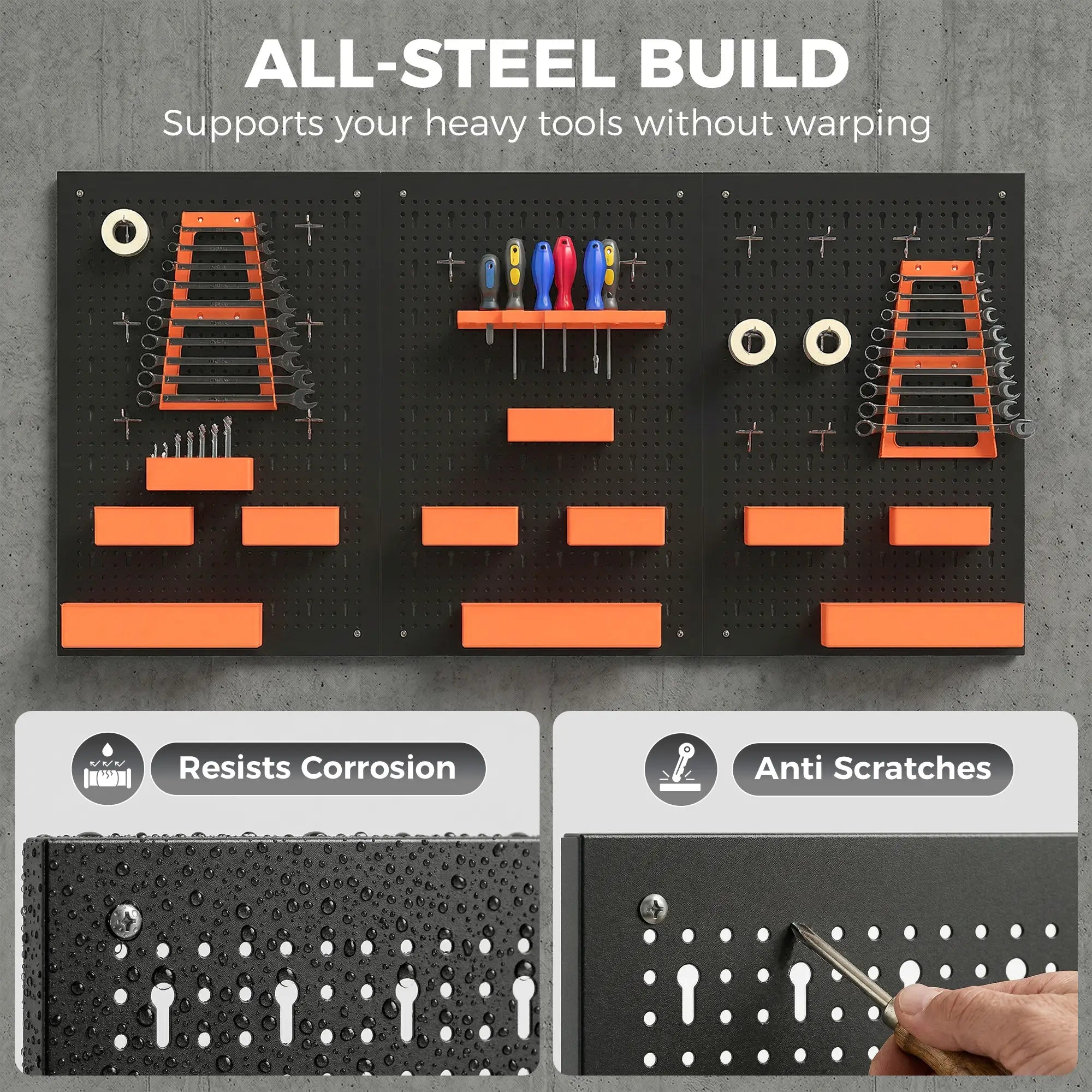33 Piece Metal Pegboard Panels, Peg Board with 16 Hooks, Bins and Racks, Black and Orange Tool Organizers at Gallery Canada