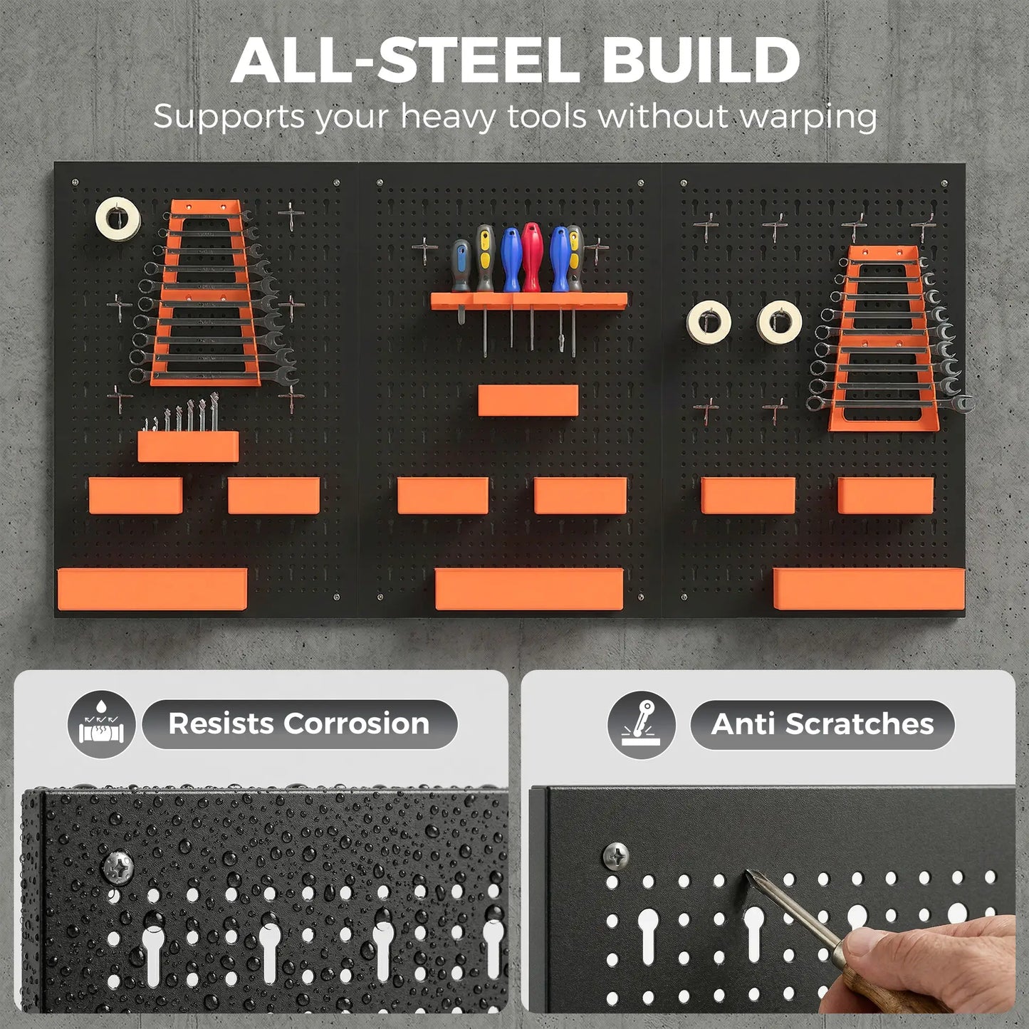 33 Piece Metal Pegboard Panels, Peg Board with 16 Hooks, Bins and Racks, Black and Orange Tool Organizers at Gallery Canada