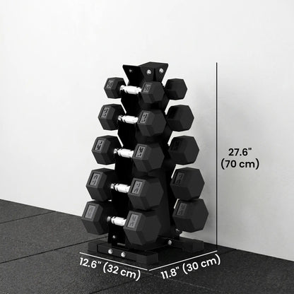 Hex Dumbbell Set with Rack, 150lbs Rubber-Coated, Non-Slip Handles, Rubber-Coated