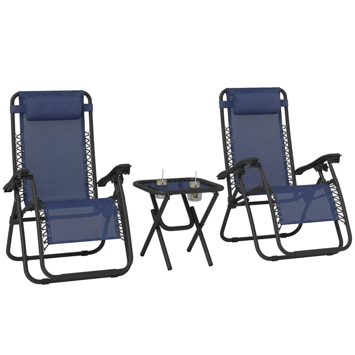 Ensemble de 2 chaises Zero Gravity, Chaise de patio avec table latérale, Bleu