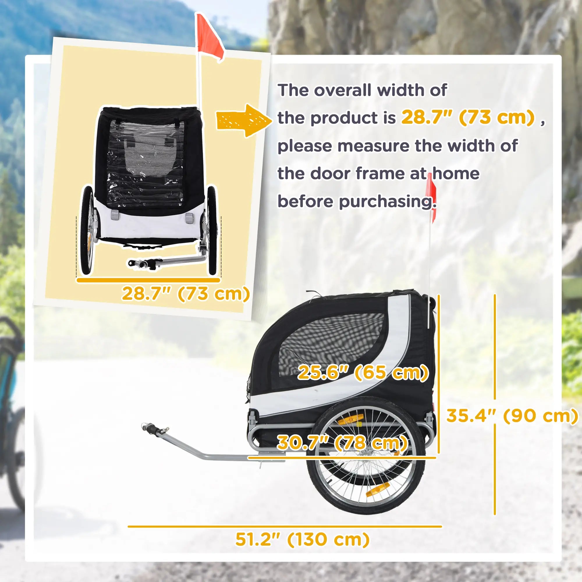 Dog Bike Trailer, Pet Cargo Carrier, Hitch, Reflectors, Flag, Medium, White Dog Bike Trailers & Strollers at Gallery Canada