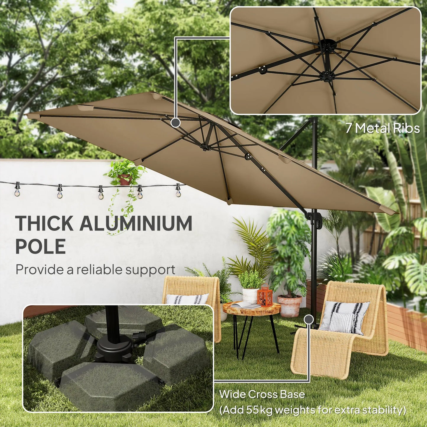 10 FT Cantilever Patio Umbrella, Square, Crank Handle, Cross Base Offset Cantilever Umbrellas at Gallery Canada