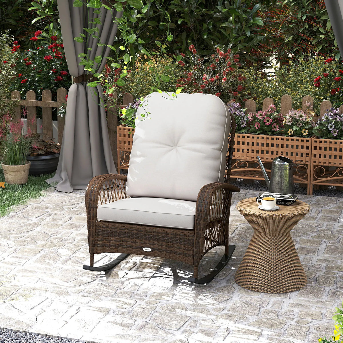 Outdoor Wicker Rattan Rocking Chair, Thick Cushions, Light Mixed Brown Outdoor Rocking Chairs at Gallery Canada