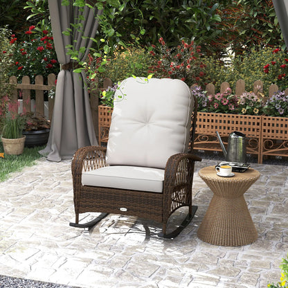 Outdoor Wicker Rattan Rocking Chair, Thick Cushions, Light Mixed Brown Outdoor Rocking Chairs at Gallery Canada