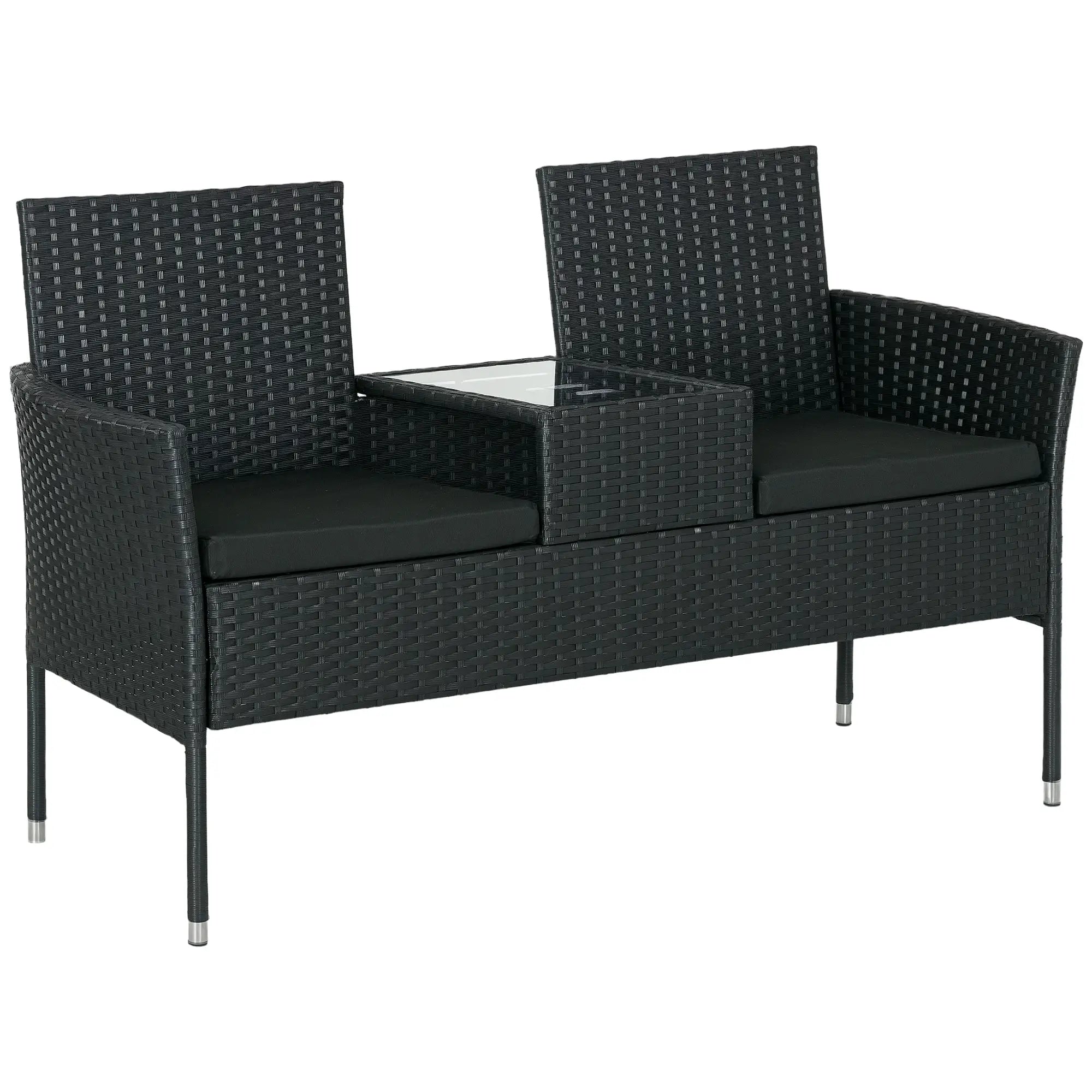 PE Rattan Loveseat with Cushion, Mid-Table, Black Patio Chairs at Gallery Canada