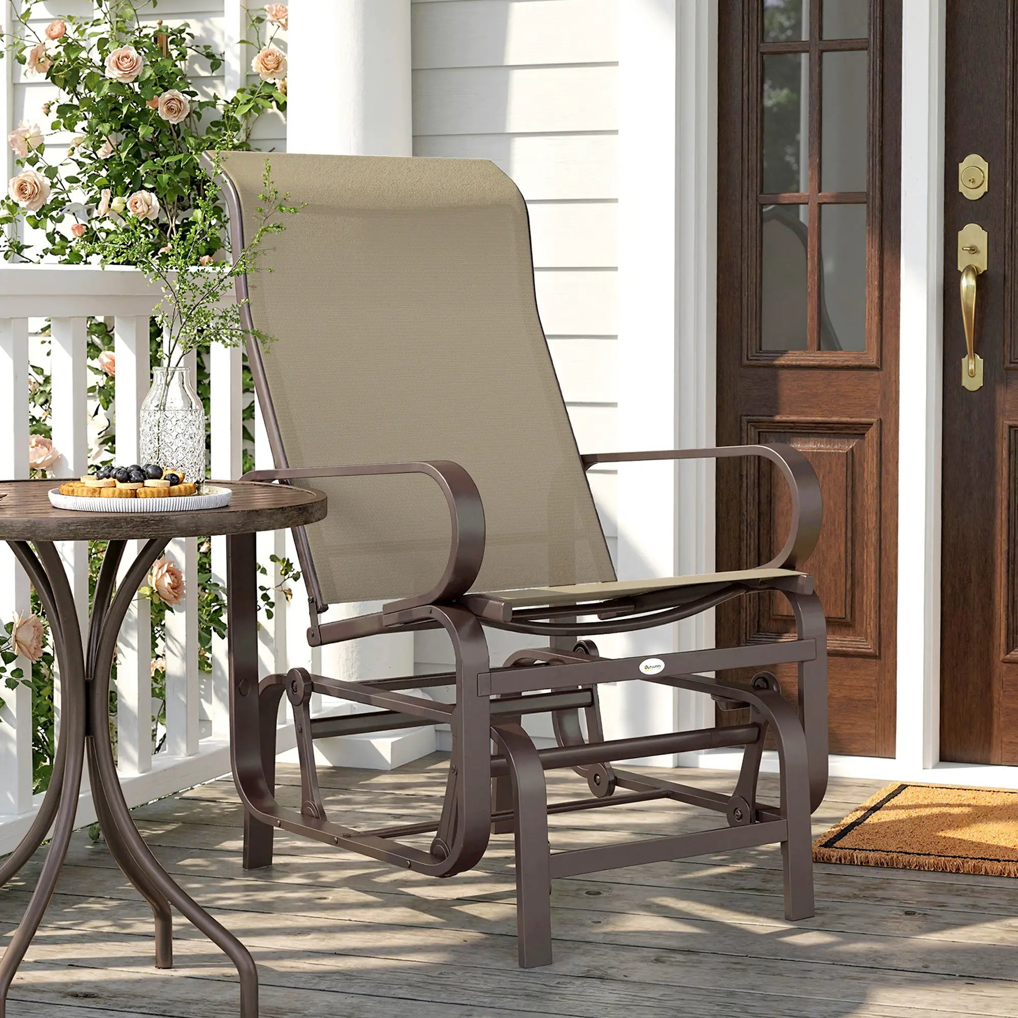 Patio Glider Chair, Breathable Mesh Fabric, Brown Outdoor Gliders at Gallery Canada