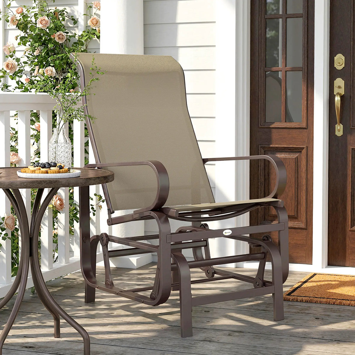 Patio Glider Chair, Breathable Mesh Fabric, Brown Outdoor Gliders at Gallery Canada