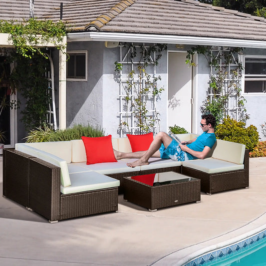 7-Piece Patio Furniture Set, Rattan Outdoor Sofa, Ivory Patio Furniture Sets Dark Brown Rattan, Beige Fabric at Gallery Canada