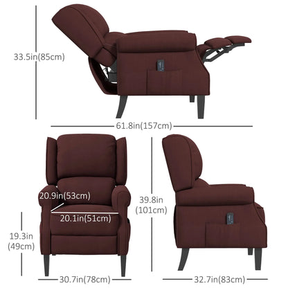 Push Back Recliner Chair, Vibration Massage, Extendable Footrest, Remote, Brown Single Sofas at Gallery Canada