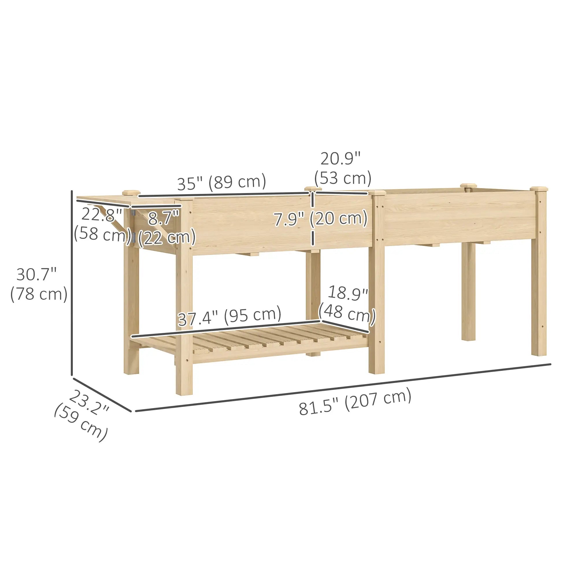Raised Garden Bed, Wood Planter Box with Side Table, Natural Raised Garden Beds at Gallery Canada