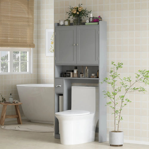 Over Toilet Storage Cabinet, 2 Doors, Toilet Paper Holder, Grey