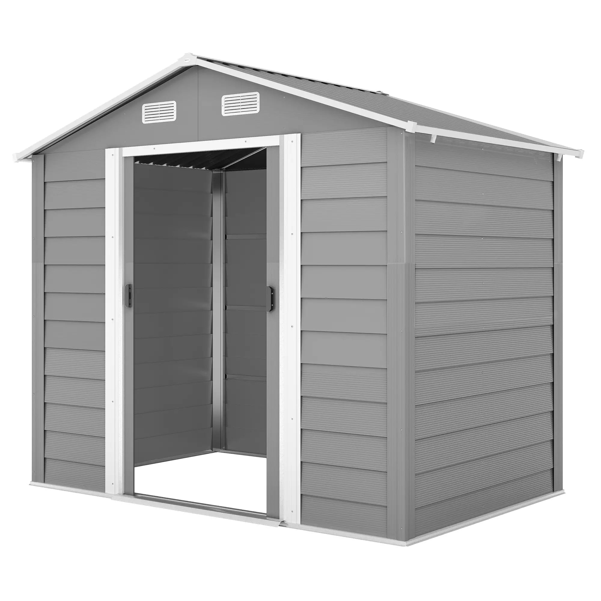 7.7' x 6.5' Metal Garden Shed, Tool Storage, Light Grey Sheds Light Grey at Gallery Canada