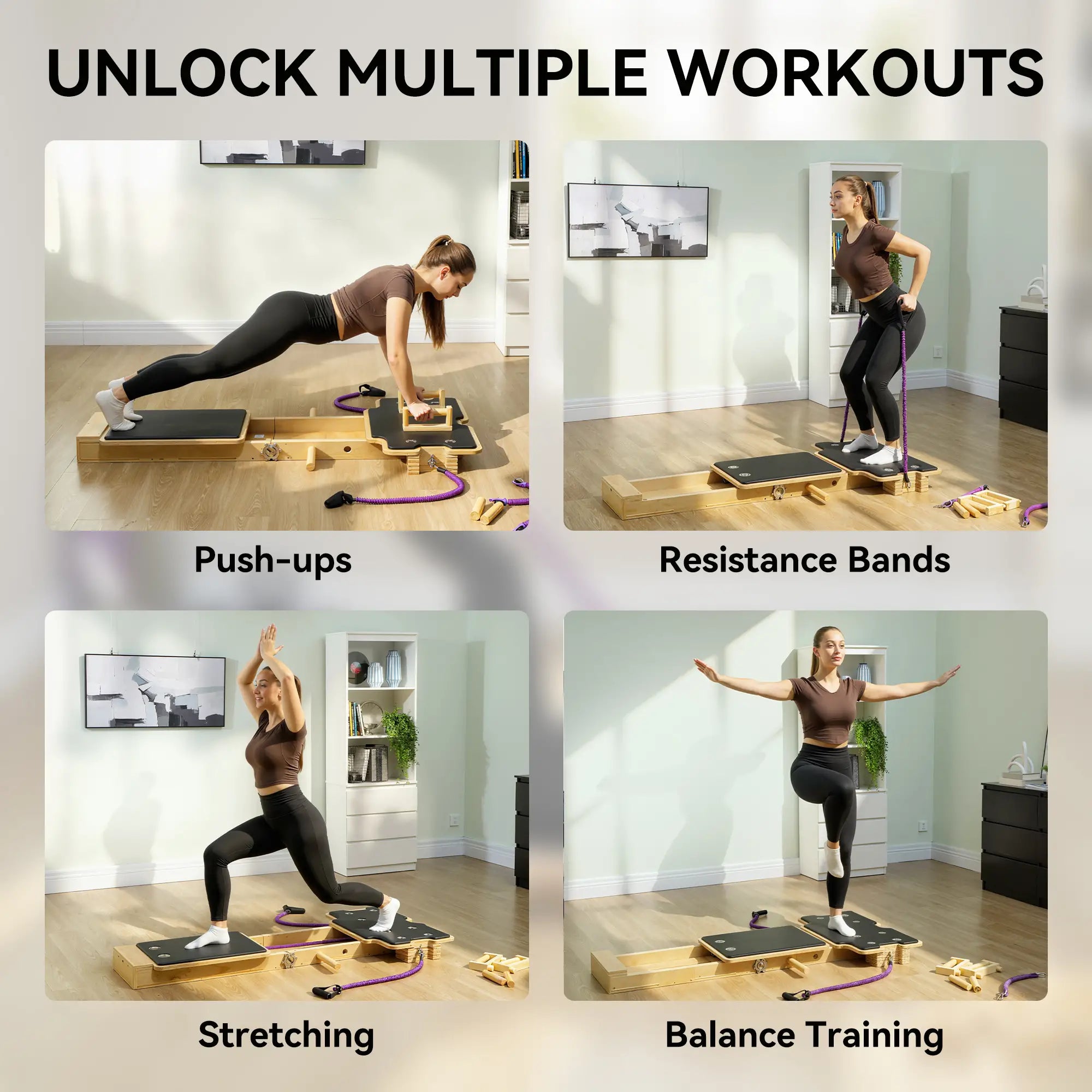 Portable Pilates Reformer Machine, Multifunctional Board With Resistance Bands Aerobic Equipment at Gallery Canada