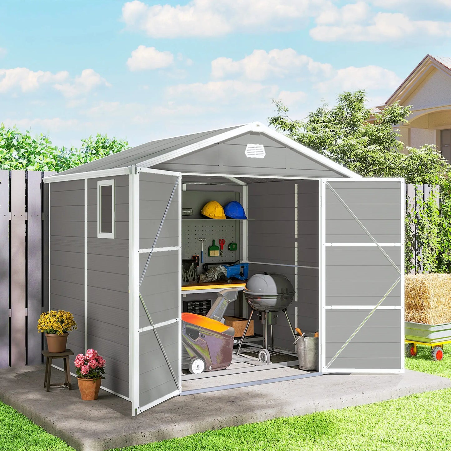 8' x 6' Plastic Garden Storage Shed, Light Grey Sheds at Gallery Canada