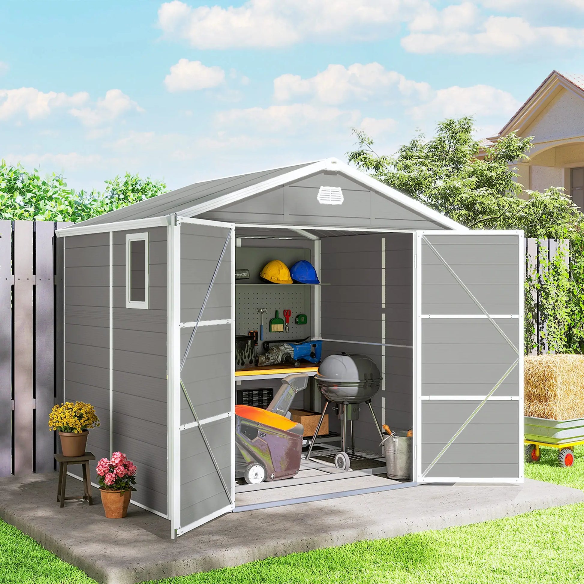8' x 6' Plastic Garden Storage Shed, Light Grey Sheds at Gallery Canada