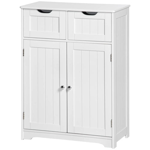 Bathroom Storage Cabinet, 2 Drawers, Adjustable Shelf, White